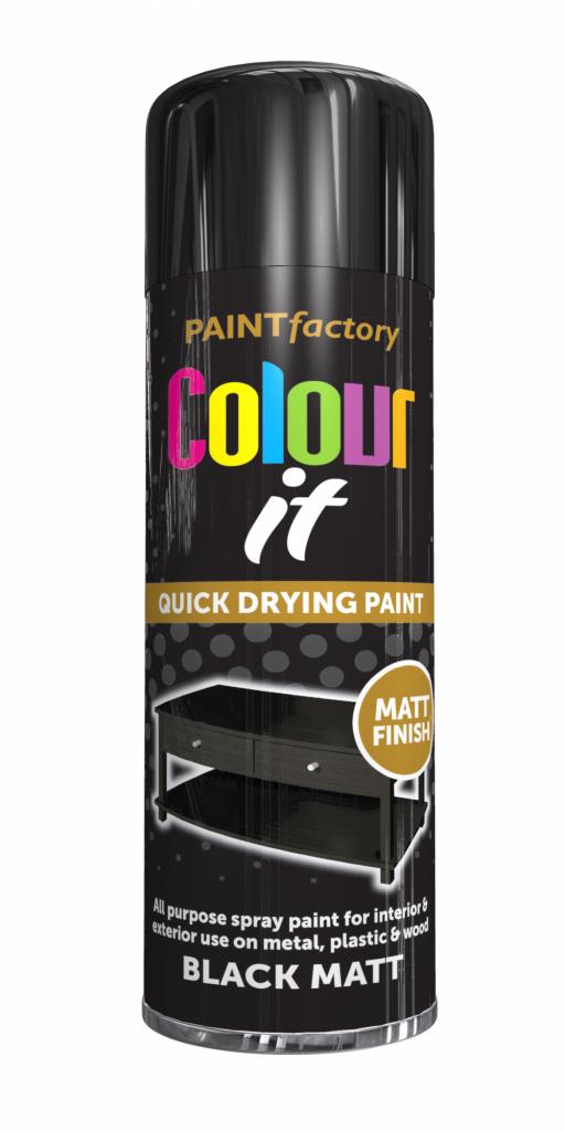 PAINT FACTORY ColourIt Black Matt Spray Paint 250ml PAINT FACTORY ColourIt Black Matt Spray Paint 250ml